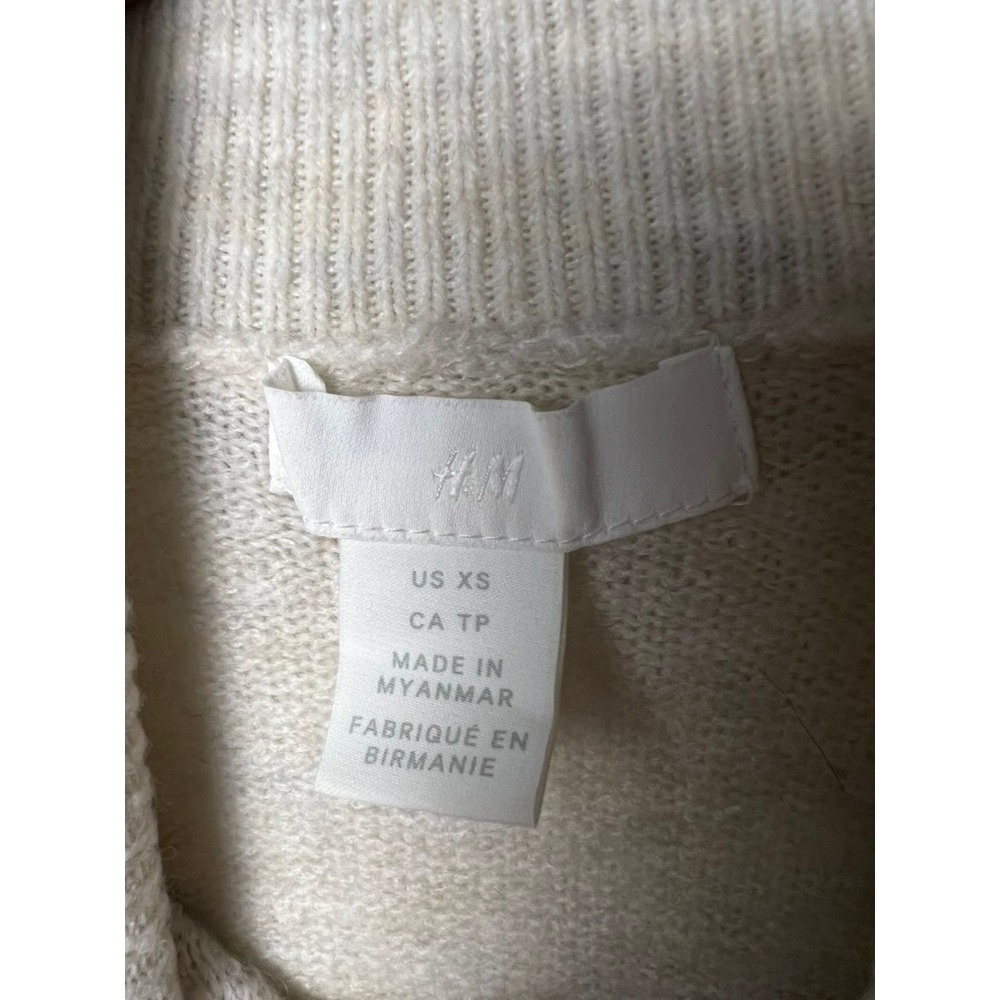 H&M Turtleneck Sweater‎ Dress W XS Cream Knit Raglan Pullover Minimal Basic - Picture 2 of 6